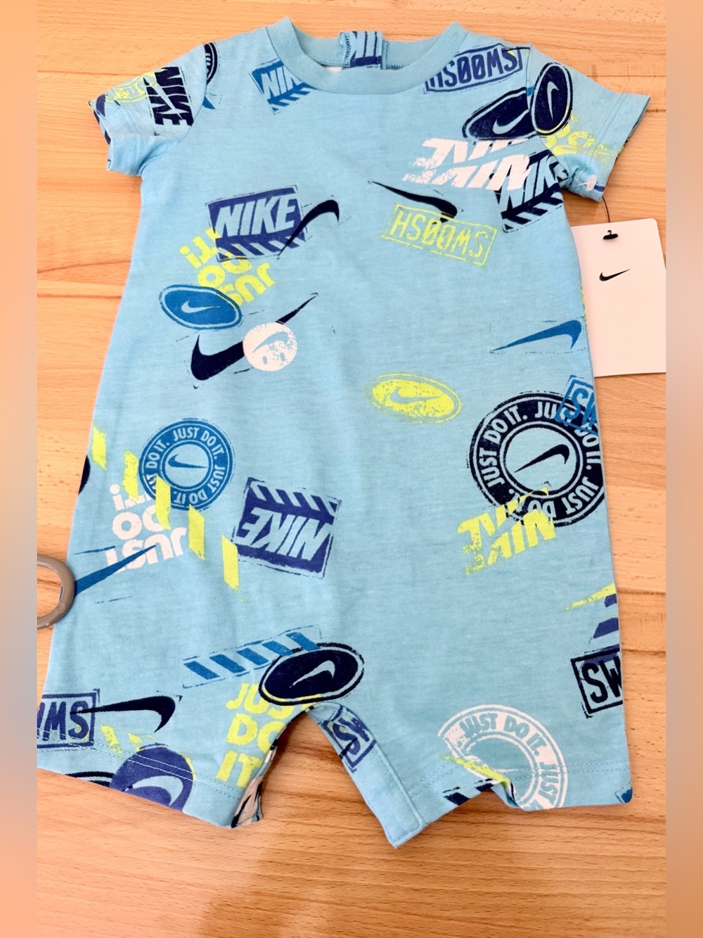 Nike Light Blue Graphic Infant ONE PIECE with Multicolor Logos